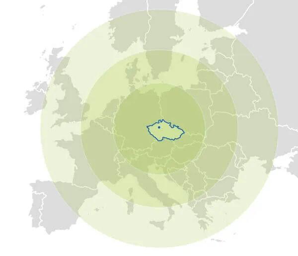 Carte de l'Europe avec la République tchèque mise en évidence — siège d'Asahi Chemical Europe à Prague